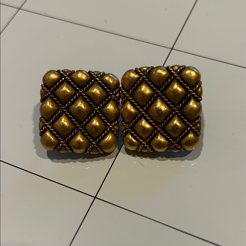 Vintage YSL Gold Quilted Square Earrings